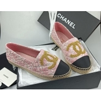 Sumptuous Chanel Tweed & Grosgrain Espadrilles Flat Pink 816028