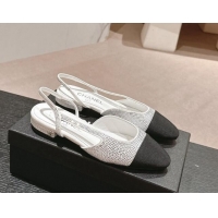 Big Discount Chanel Strass & Grosgrain Slingback Flat G31318 White 816040