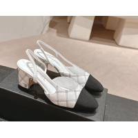 Low Price Chanel Quilted Lambskin & Grosgrain Slingback Pumps 6.5cm White 081644