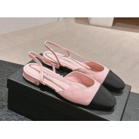 Luxurious Chanel Quilted Lambskin & Grosgrain Slingback Flats Pink 816049