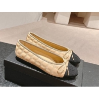 Good Quality Chanel Quilted Lambskin & Grosgrain Ballet Flats Beige 816054