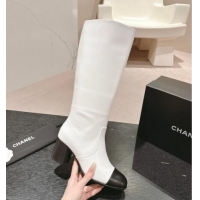 Top Design Chanel Calfskin Heel High Boots White 816067