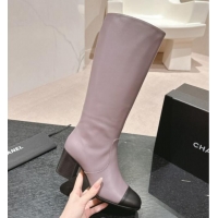 Cheap Price Chanel Calfskin Heel High Boots Dusty Purple 816069