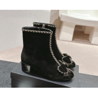 Top Grade Chanel Suede Heel Ankle Boots with Chain and Bow Black 816080