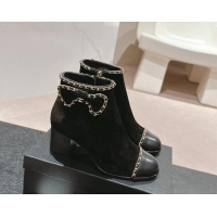 Unique Style Chanel Suede Heel Ankle Boots with Chain and Bow Black 816084