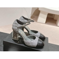 Charming Chanel Quilted Lambskin Mary Janes Pumps 6.5cm Grey 816095