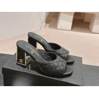 Good Looking Chanel Quilted Lambskin Slides Sandal 6.5cm Black 816102