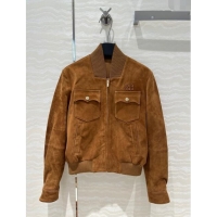 Original Cheap Miu Miu Suede Jacket M71022 Brown 2024