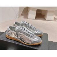 Good Quality Chanel Calfskin Sneakers Silver 816112