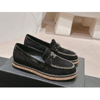 1:1 Chanel Suede Loafers with Chain Black 816114