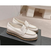 Charming Chanel Calfskin Loafers with Chain White 816115