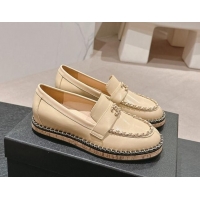 Sophisticated Chanel Calfskin Loafers with Chain Beige 816116