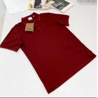 Low Price Burberry Cotton Polo T-shirt B72609 Burgundy 2024 (For Men)