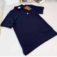 Luxury Classic Burberry Cotton Polo T-shirt B72610 Deep Blue 2024 (For Men)