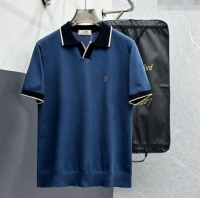 Top Quality Inexpensive Hermes Knit Polo T-shirt H72615 Blue 2024 (For Men)