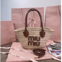 Top Grade Miu Miu Mini Straw Basket Tote Bag M8412 Beige/Brown