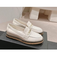 Purchase Chanel Calfskin Loafers with Chain White 816119