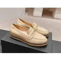 Good Quality Chanel Calfskin Loafers with Chain Beige 816120