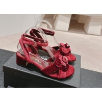 Best Product Chanel Velvet Heel Sandals 3.5cm with Camellia Bloom Burgundy 816125