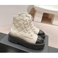 Unique Style Chanel Quilted Calfskin Platform Lace up Ankle Boots White 816133