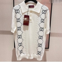 Unique Discount Gucci GG Knit Polo T-shirt G72633 White 2024 (For Men)