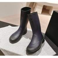 Unique Style Chanel Rubber High Rain Boots Dark Blue 817011