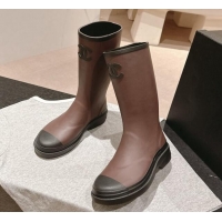 Most Popular Chanel Rubber High Rain Boots Brown 817013