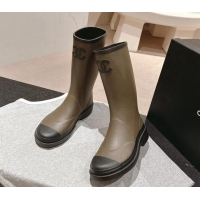 Good Product Chanel Rubber High Rain Boots Khaki Green 817014