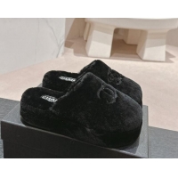 Durable Chanel Wool Platform Mules Black 817019