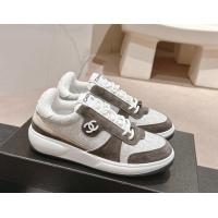 Luxurious Chanel Wool Fabric and Suede Sneakers Grey 817021