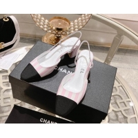 Unique Discount Chanel Stripes Printed Fabric Slingback Pumps 6.5cm Pink 817023