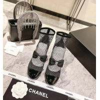 ​Discount Chanel Suede Patent Diamante Fishnet Bow-Embellished Mary Jane Ankle Boots Heel 8.5cm G8411 Black/Silver