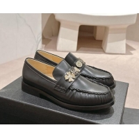 Shop Cheap Chanel Calfskin Loafers 3cm with Logo Charm Black 817030