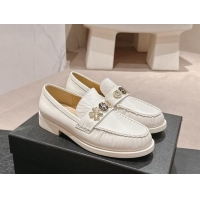 Best Grade Chanel Calfskin Loafers 3cm with Logo Charm White 817031