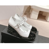 Crafted Chanel Calfskin Mary Janes Pumps 7.5cm with Strass White 817035