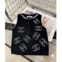 Low Cost Chanel Vest with Strass CC and Zip 0729 Black 2024