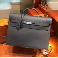 New Release Creation Hermes Kelly 38 Briefcase in Epsom Leather H2101 Black 2024 (Full Handmade)