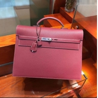 New Stylish Hermes Kelly 38 Briefcase in Togo Leather H2101 Burgundy 2024(Full Handmade)