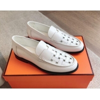 Classic Hot Hermes Kennedy Loafers in Woven Calfskin White 724002