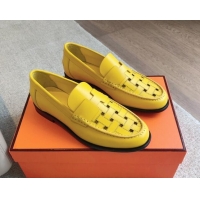 Low Price Hermes Kennedy Loafers in Woven Calfskin Yellow 724003