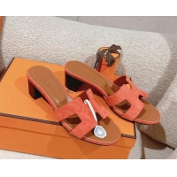 Good Product Hermes Oasis Heel Slides Sandal 5cm in Suede Orange 724016