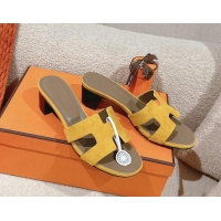 Unique Style Hermes Oasis Heel Slides Sandal 5cm in Suede Yellow 724018