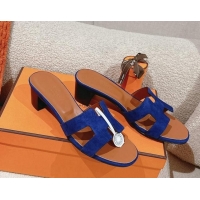 Hot Style Hermes Oasis Heel Slides Sandal 5cm in Suede Royal Blue 724020