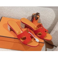 Top Grade Hermes Oasis Heel Slides Sandal 5cm in Suede Red 724021