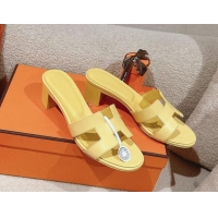 Charming Hermes Oasis Heel Slides Sandal 5cm in Calfskin Yellow 724023