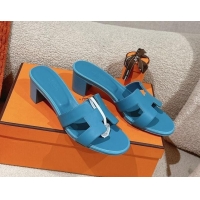 Luxurious Hermes Oasis Heel Slides Sandal 5cm in Calfskin Leather Blue 724027