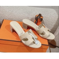 Stylish Hermes Oasis Heel Slides Sandal 5cm in Calfskin Beige 724025