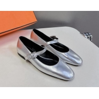 Sumptuous Hermes Mary Jane Ballet Flat in Calfskin with Hapi Buckle Silver 724034