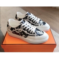 Perfect Hermes Get Low-top Sneakers in Printed Calfskin White/Black 815003