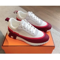 Duplicate Hermes Bouncing Sneakers in Contrasting Leather and Mesh Burgundy 815006